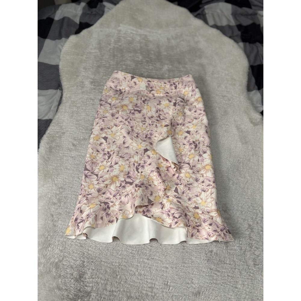 New Anthropologie Skye Floral Asymmetrical‎ Ruffle Pencil Skirt Pink Size 6 NWT